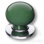 3005-10-GREEN Ручка кнопка керамика с металлом, зелёный/глянцевый хром