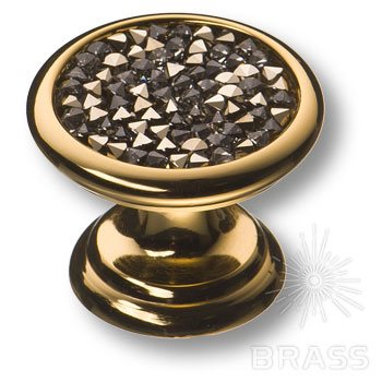 07150-317 Ручка кнопка c серебряными кристаллами Swarovski, цвет - глянцевое золото