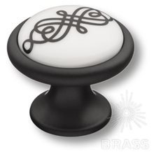 3008-85-000-470 Ручка кнопка керамика с металлом, белый с орнаментом/чёрный