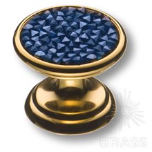 07150-315 Ручка кнопка c синими кристаллами Swarovski, цвет - глянцевое золото