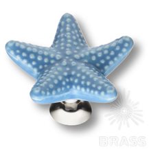 STAR 006 Ручка кнопка керамика, голубой/глянцевый хром