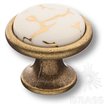 3008-40-449 GOLD Ручка кнопка керамика с металлом, белый с орнаментом/старая бронза