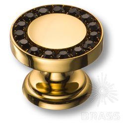 0776-003 BLACK Ручка кнопка, латунь с чёрными кристаллами Swarovski, глянцевое золото