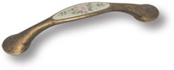 9841-831 Ручка скоба керамика с цветочным орнаментом, старая бронза 128 мм