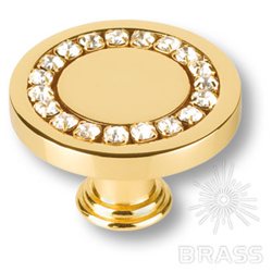0776-030 Ручка кнопка, латунь с кристаллами Swarovski, глянцевое золото 24K
