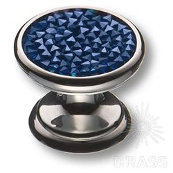 07150-515 Ручка кнопка c синими кристаллами Swarovski, цвет - глянцевый хром