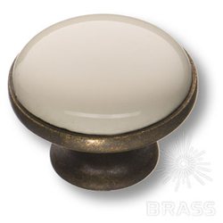 5650029 Ручка кнопка белая керамика, античная бронза